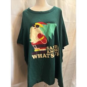WOMEN'S OLD NAVY‎ GREEN "SANTA KNOWS WHAT'S UP" CHRISTMAS TEE - SIZE 3X Easy Tee
